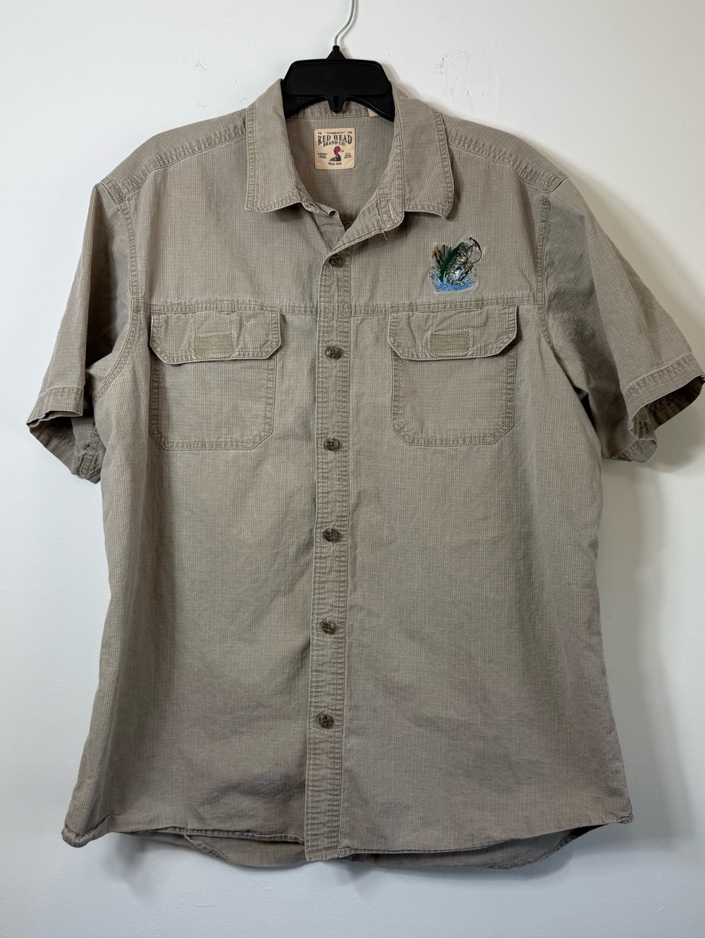 RedHead Vintage Embroidered Bass Fishing Shirt XL Tan Gorpcore Utility